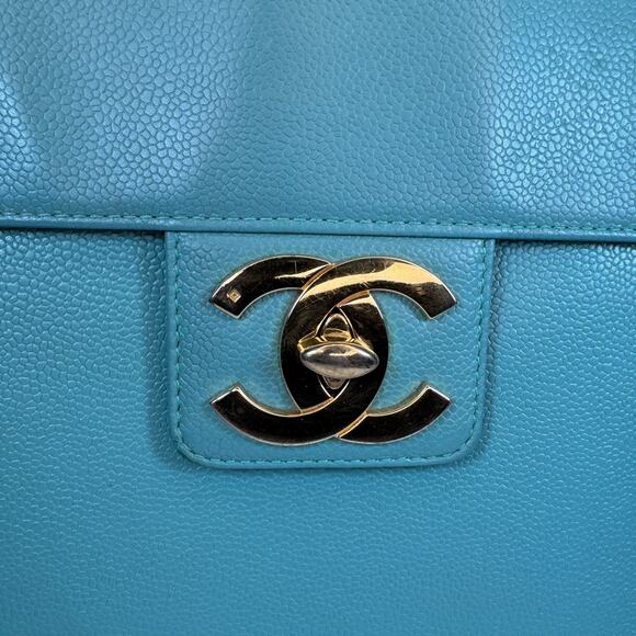 Chanel Seafoam Caviar Kelly Bag CC Briefcase Green Classic Flap Tote Vintage 24K - Picture 7 of 16